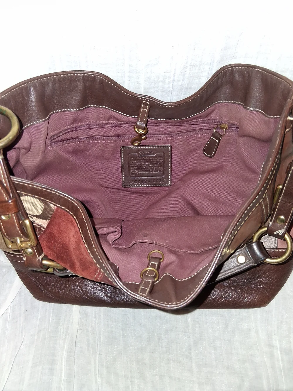 Coach Patchwork Shoulder Bag - Brown Multi-Tone with Pink Accent - Picture 4 of 11